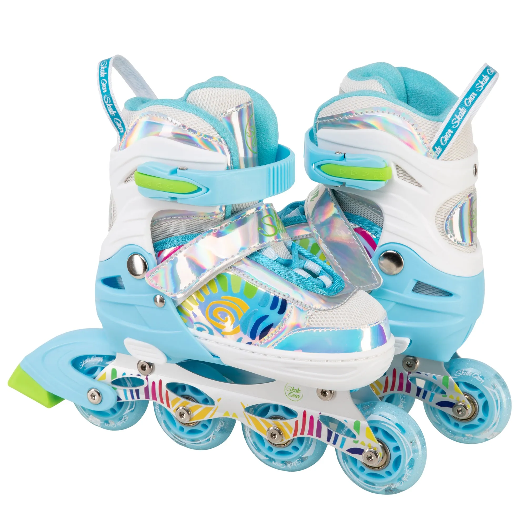 Skate Gear Rainbow Adjustable Light up Inline Roller Skates for Boys and Girls