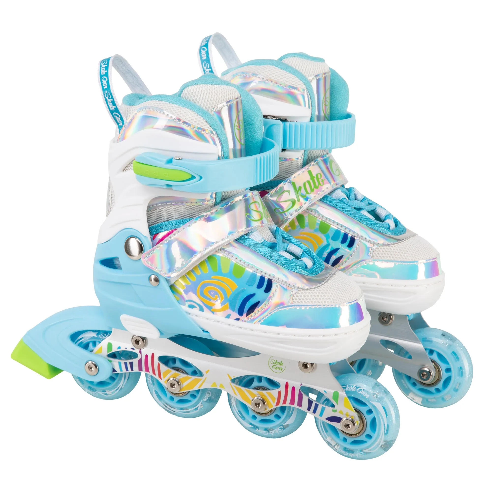Skate Gear Rainbow Adjustable Light up Inline Roller Skates for Boys and Girls