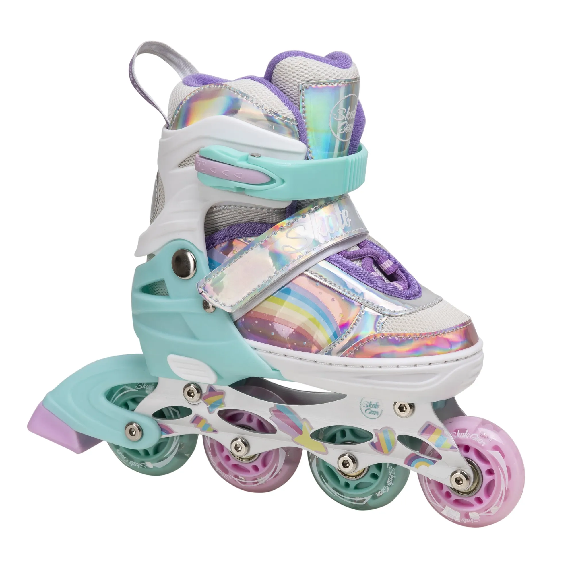 Skate Gear Rainbow Adjustable Light up Inline Roller Skates for Boys and Girls