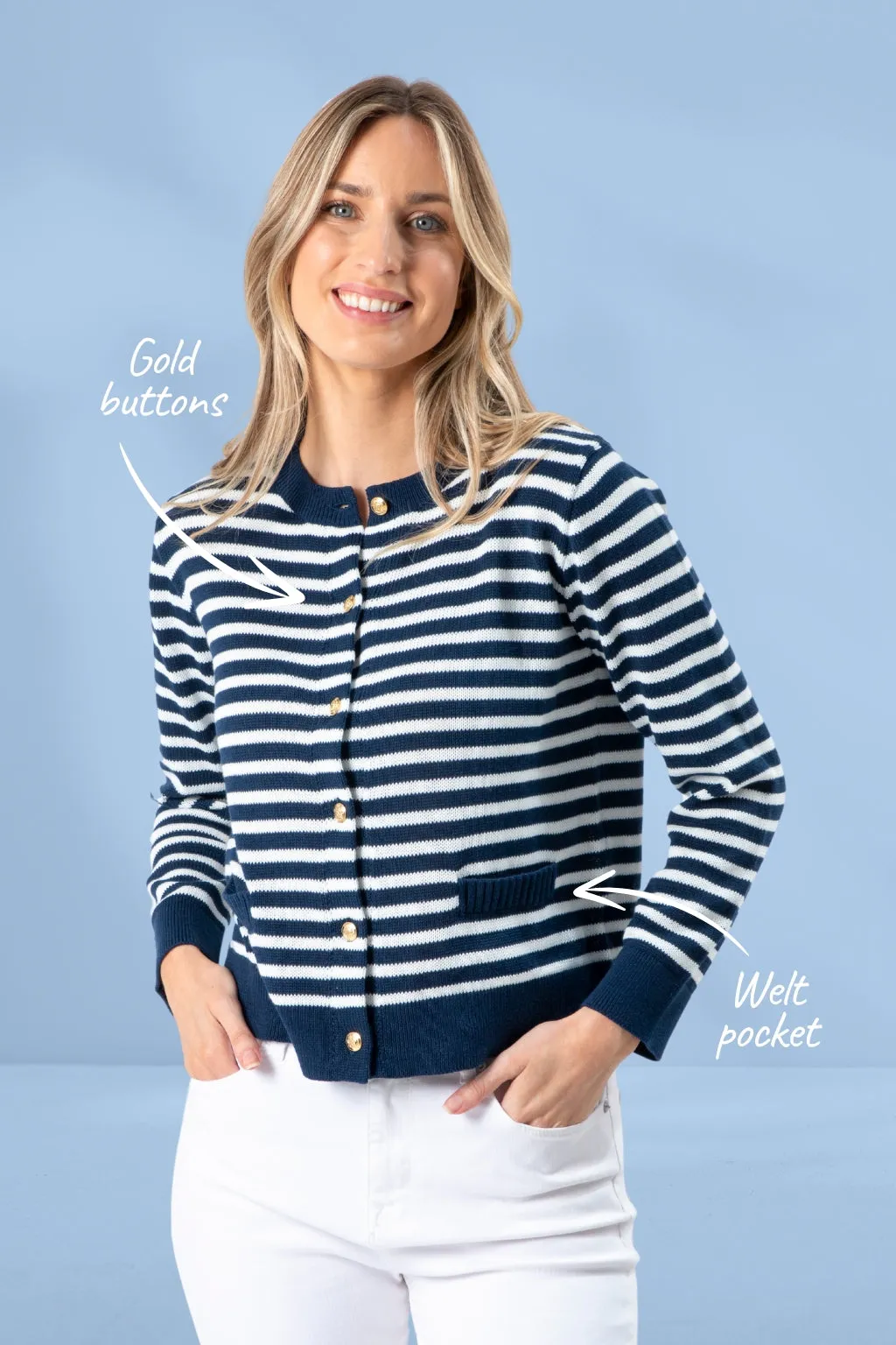 Stella and Gemma Navy Cardigan Navy White