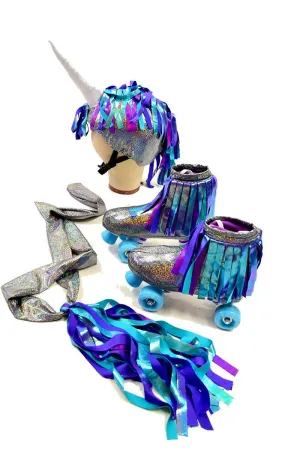 Unicorn Roller Skate and Helmet Cover Set with Tail Sash