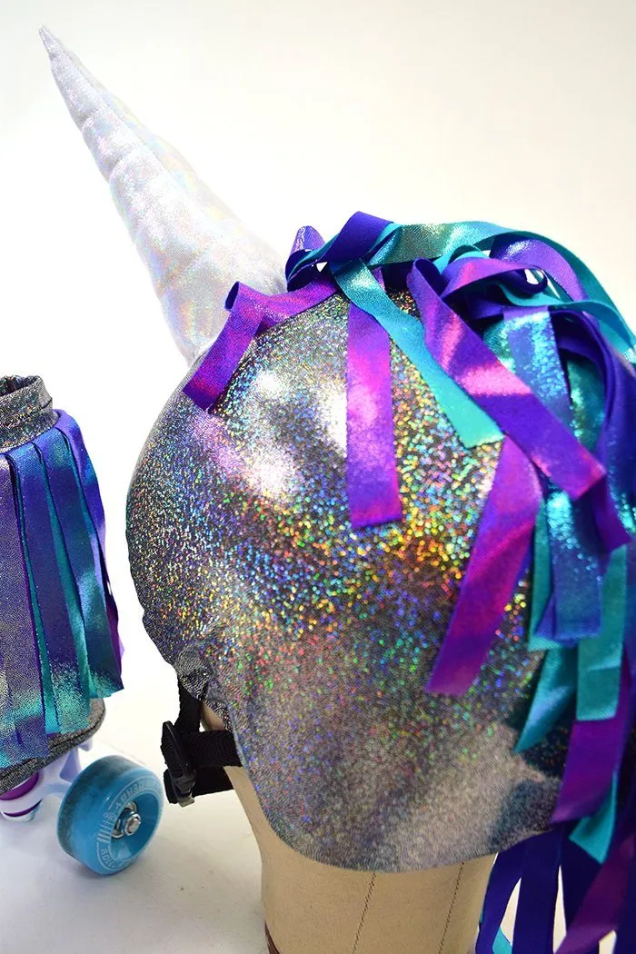 Unicorn Roller Skate and Helmet Cover Set with Tail Sash