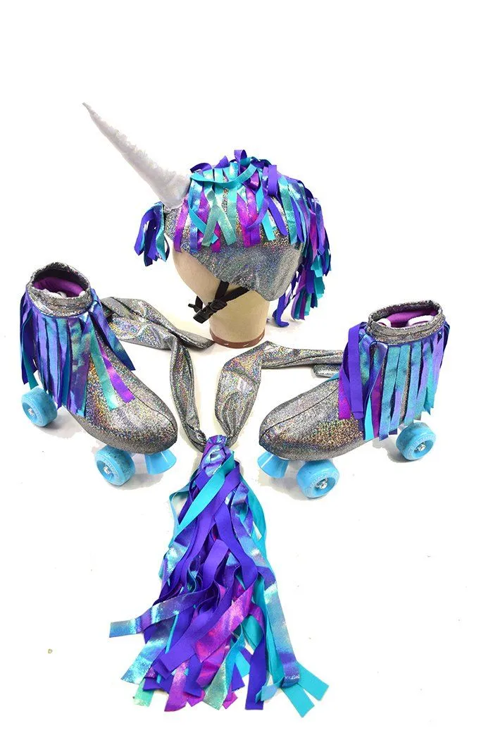 Unicorn Roller Skate and Helmet Cover Set with Tail Sash