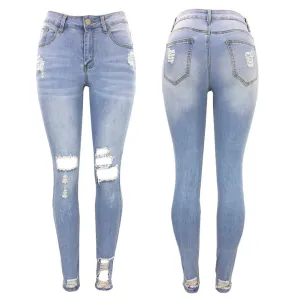 Women Stretch Washed Denim Ripped jeans