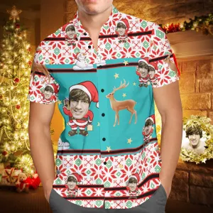 Xmas Hawaiian Shirts with Face Christmas Gifts Santa Claus and Reindeer